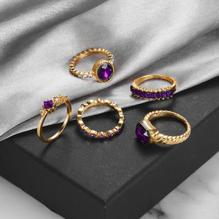 Novalie | 5pcs Faux Amethyst Ring Set