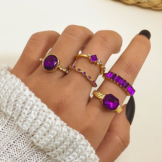 Emma | 5-Piece Amethyst Rhinestone Ring Set