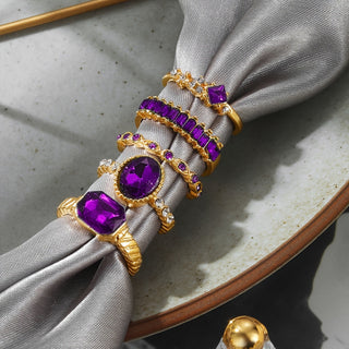 Emma | 5-Piece Amethyst Rhinestone Ring Set