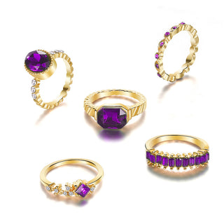 Emma | 5-Piece Amethyst Rhinestone Ring Set