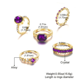 Emma | 5-Piece Amethyst Rhinestone Ring Set
