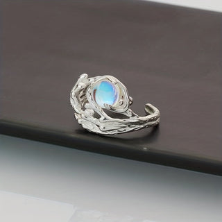 Ava | Tree Texture Moonstone Adjustable Ring