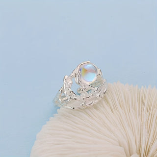 Ava | Tree Texture Moonstone Adjustable Ring