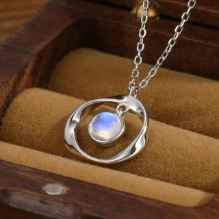 Ava | Geometric Moonstone Circle Necklace