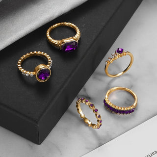 Novalie | 5pcs Faux Amethyst Ring Set