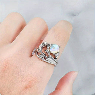 Ava | Tree Texture Moonstone Adjustable Ring