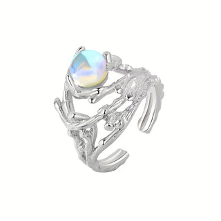 Ava | Tree Texture Moonstone Adjustable Ring