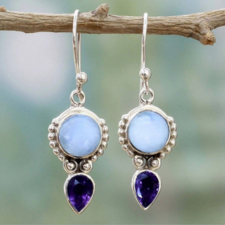 Madeline | Moonstone with Purple Crystal Earrings
