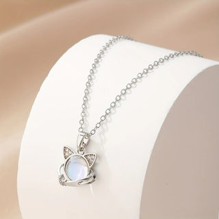Ruby | Stainless Steel Rhinestone Moonstone Cat Necklace